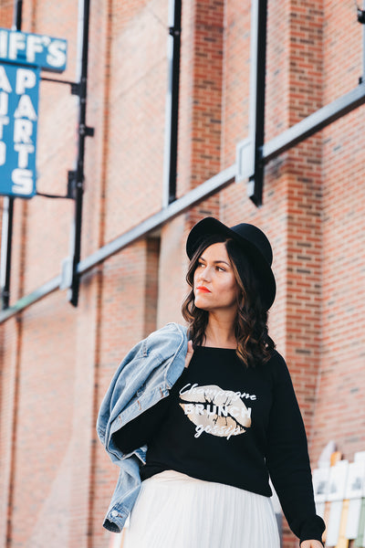 The "Champagne, Brunch, Gossip" Off the Shoulder Sweater