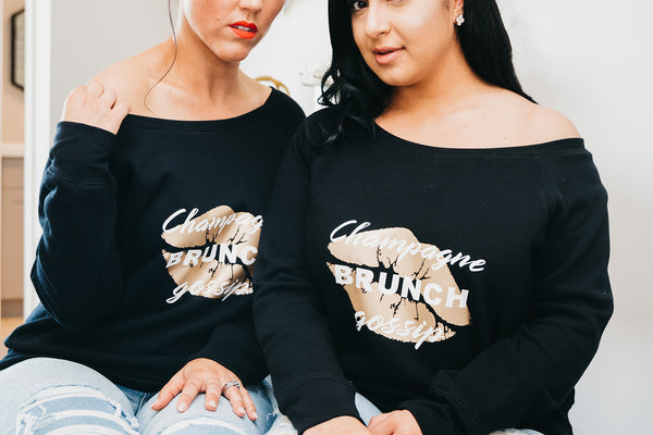 The "Champagne, Brunch, Gossip" Off the Shoulder Sweater