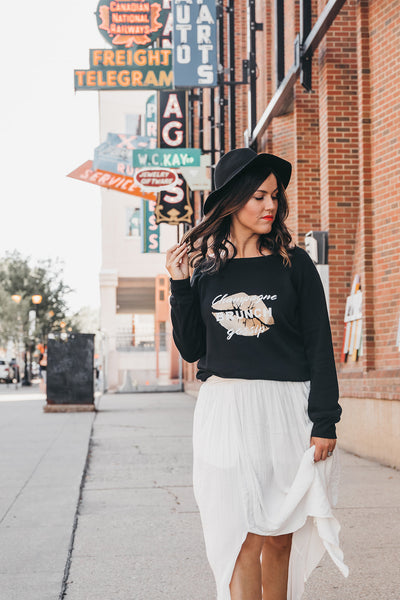 The "Champagne, Brunch, Gossip" Off the Shoulder Sweater